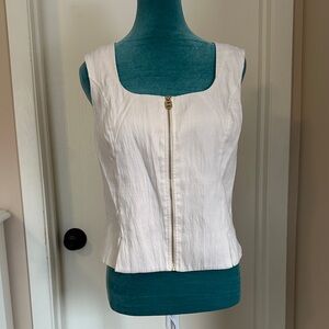 DKNY White Zip-Front Sleeveless Blouse